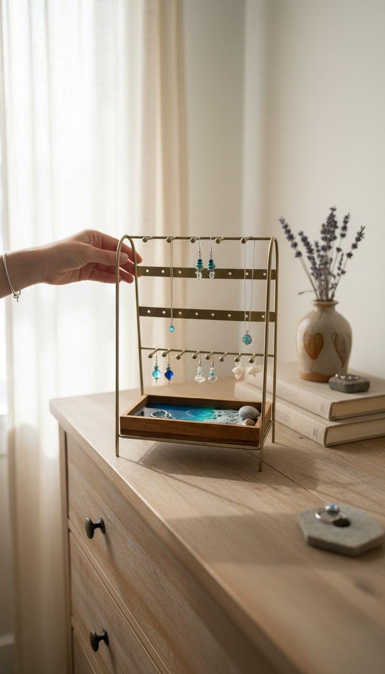 Ocean Resin Jewellery Stand | Coastal Jewellery Organiser | Handmade Beach Decor | Earring Holder | Necklace Display | Ocean Lover Gift