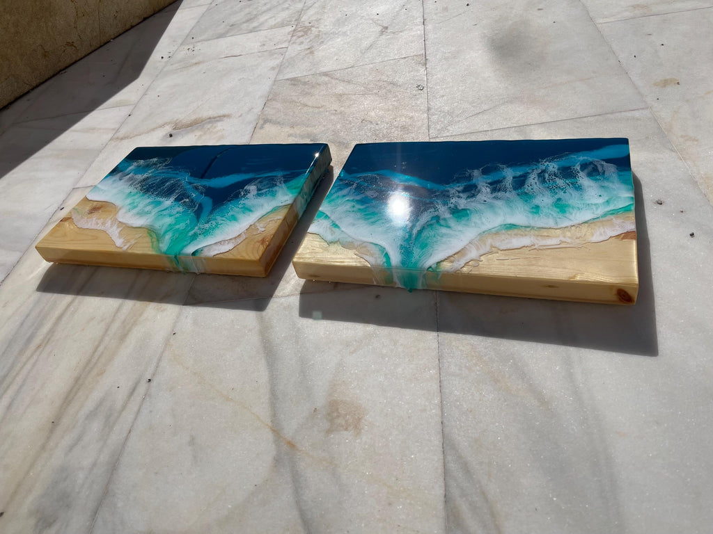 Set of 2 Floating Bedside Shelves | Resin Ocean Nightstands | Wall Mounted Bedside Tables | Coastal Bedroom Decor | Handmade in Spain