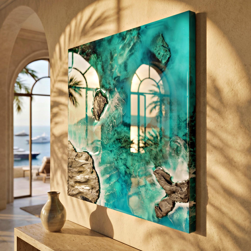3-D Resin Ocean Wall Art – 60×60 cm Sculptural Coastal Artwork, High-Gloss Epoxy, Original Handmade Art