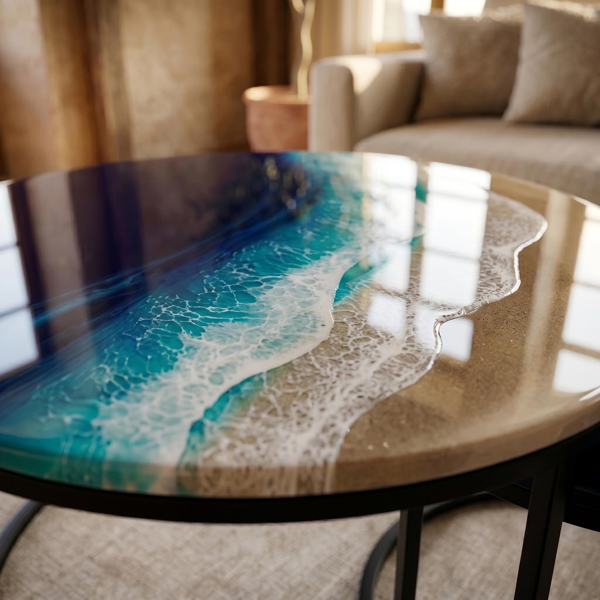 Ocean Resin Nesting Coffee Tables | Set of 2 Coastal Side Tables | Luxury Beach House Furniture | Handmade Resin Art | Handmade in Spain
