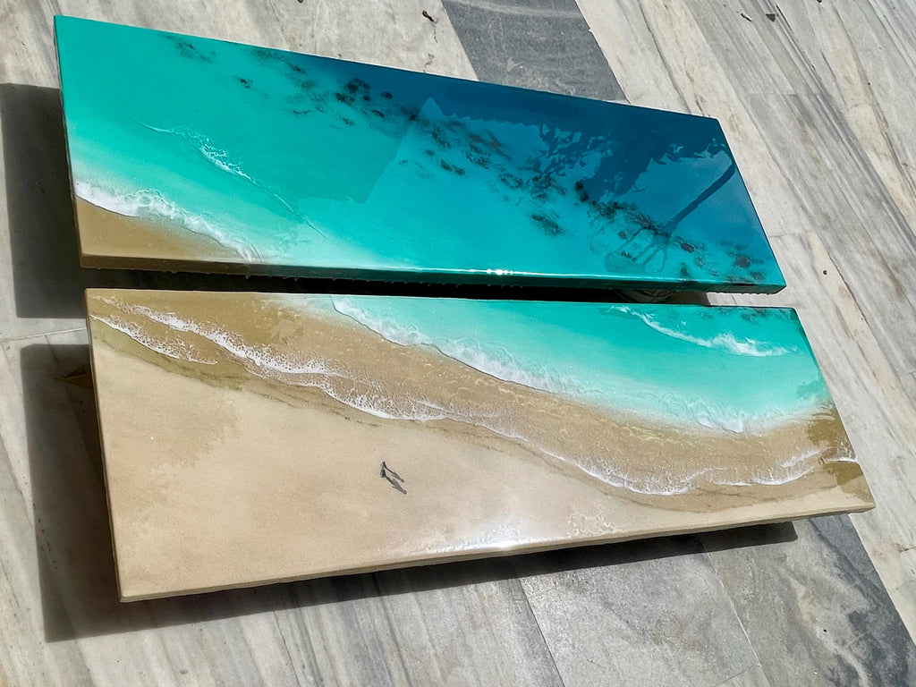 Coastal Serenity Diptych | Resin Ocean Wall Art | Beach Scene Artwork | Coastal Wall Decor | Luxury Beach House Art | Handmade in Spain