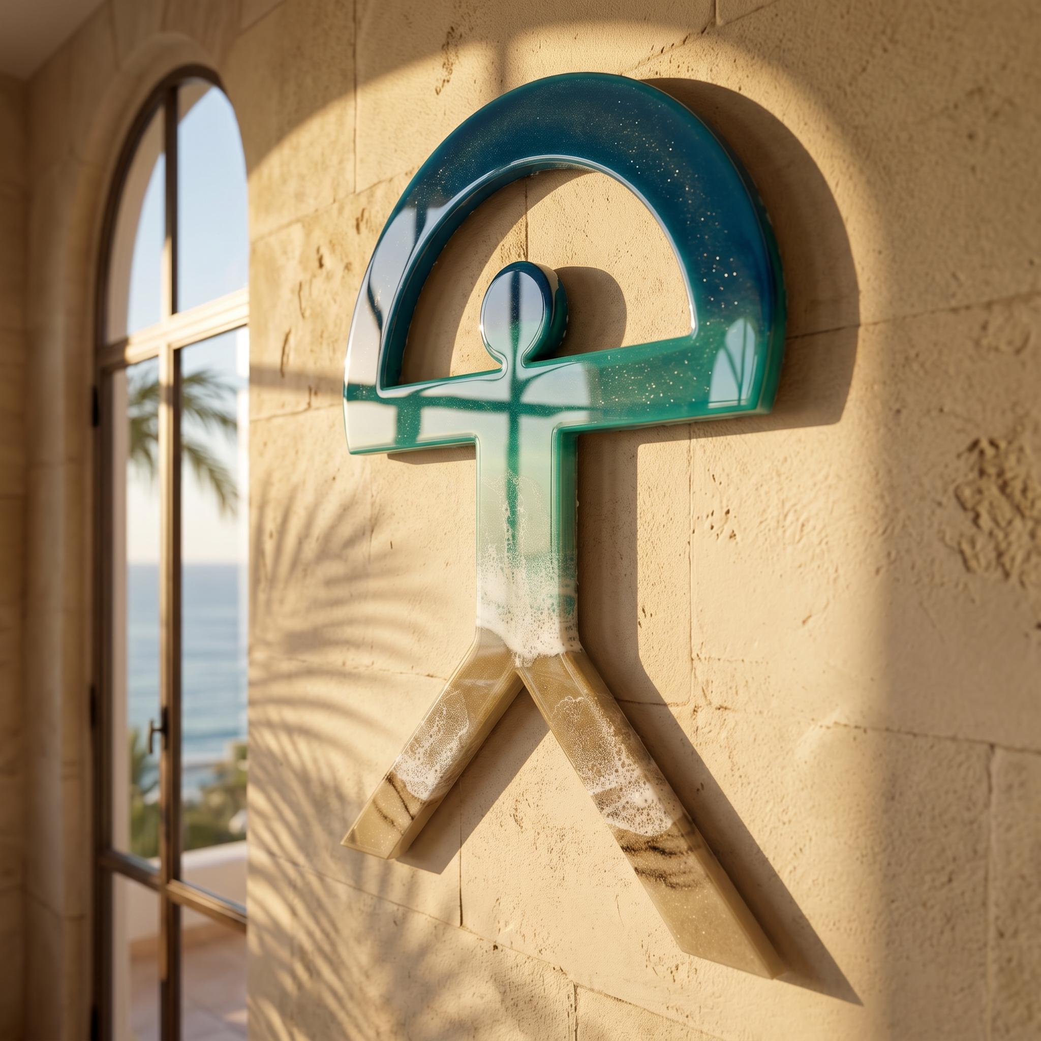 80cm Resin Ocean Indalo Wall Art | Handmade Coastal Decor | Mediterranean Symbol | Beach House Wall Hanging | One of a Kind Artwork