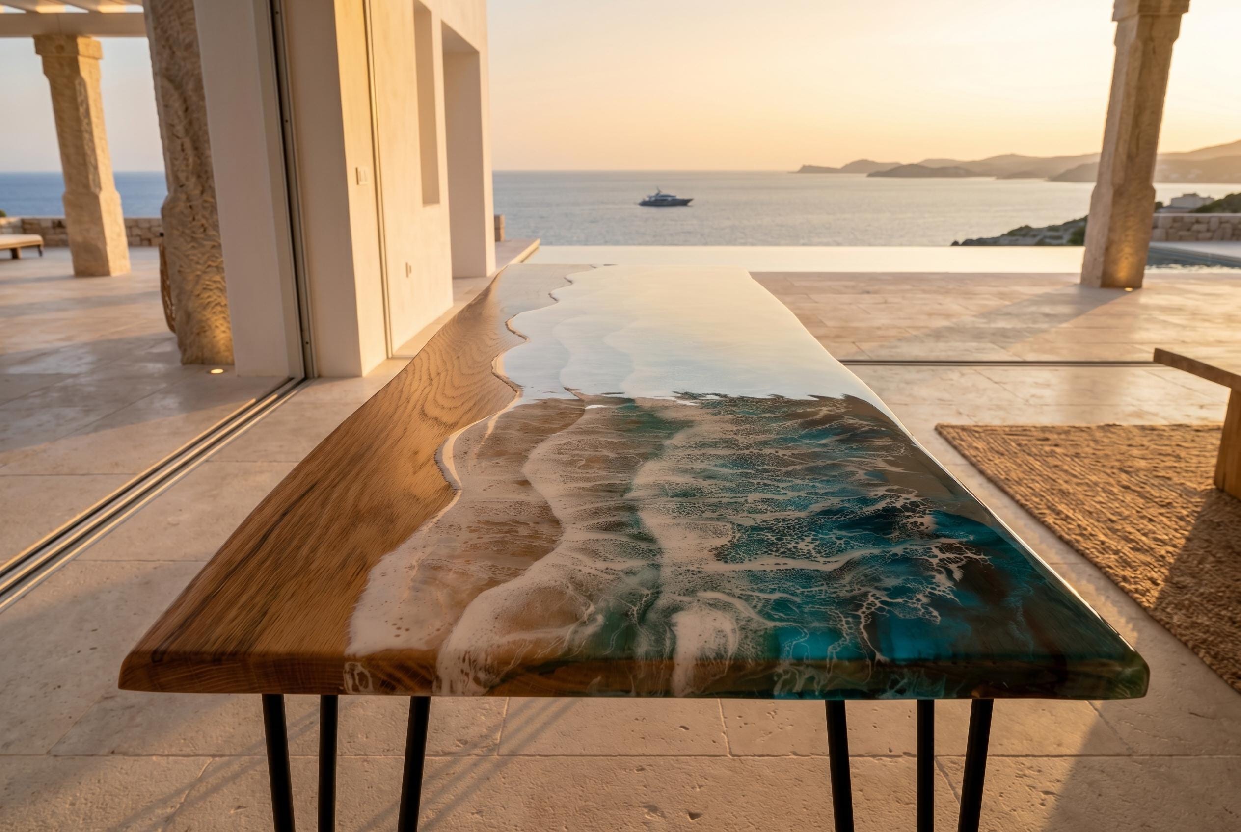Luxury Oak Ocean Coffee Table | Handmade Resin Table | Solid Oak Coastal Furniture | Beach House Decor | Modern Coffee Table
