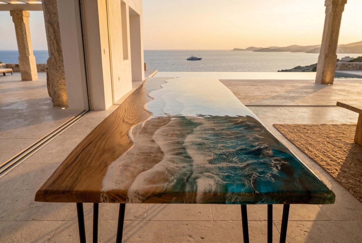 Large Oak Ocean Coffee Table | Luxury Solid Oak Resin Table | Handmade Coastal Statement Furniture | Beach House Decor