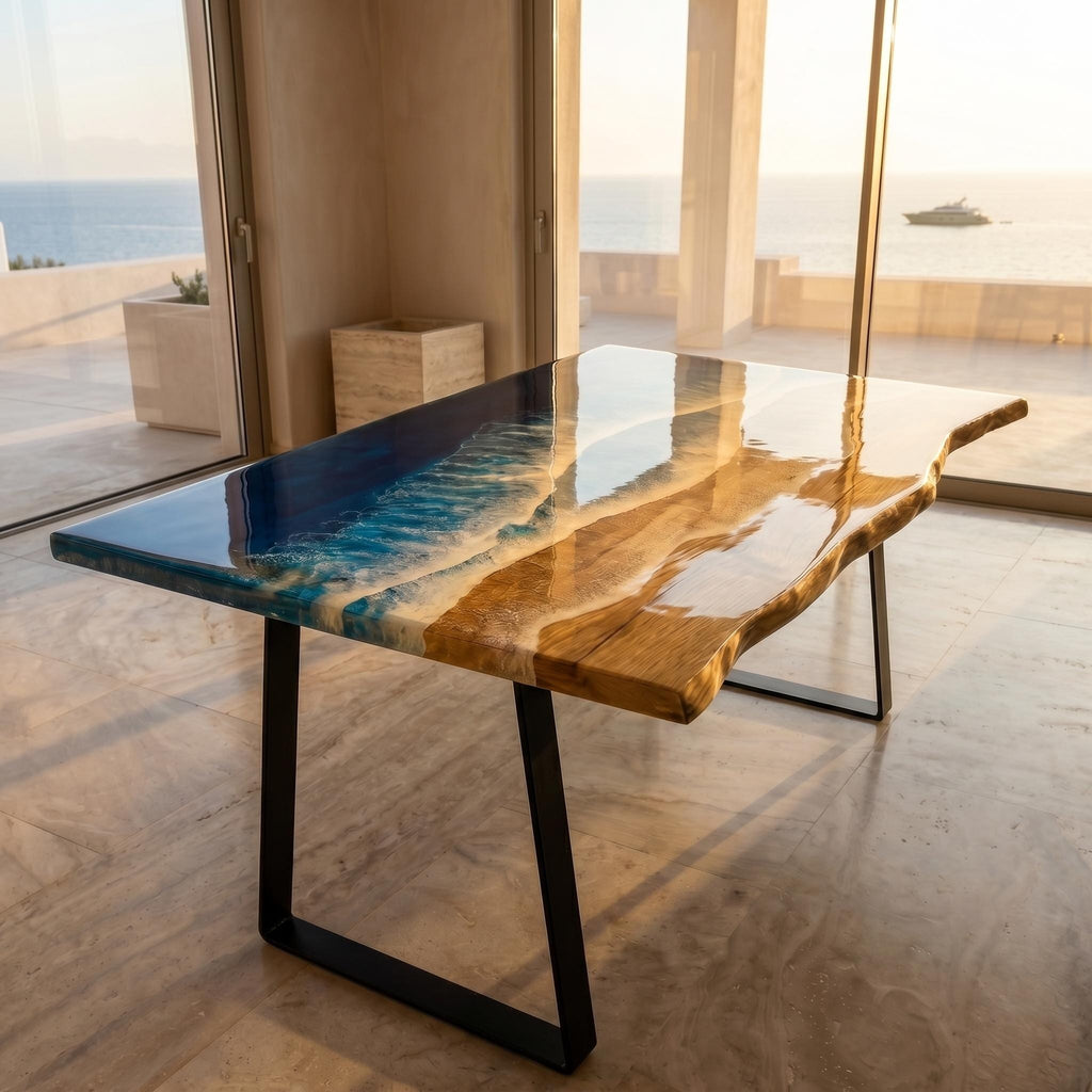 Luxury Ocean Resin Coffee Table | Handmade Solid Pine Coastal Table | Modern Beach House Furniture | Resin Art Coffee Table | 60cm & 80cm