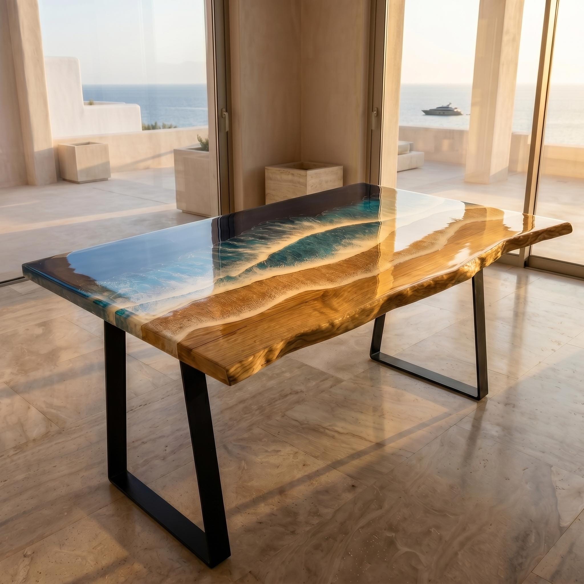 Large Ocean Resin Coffee Table | Luxury Coastal Statement Furniture | Handmade Solid Pine Resin Table | Beach House Decor