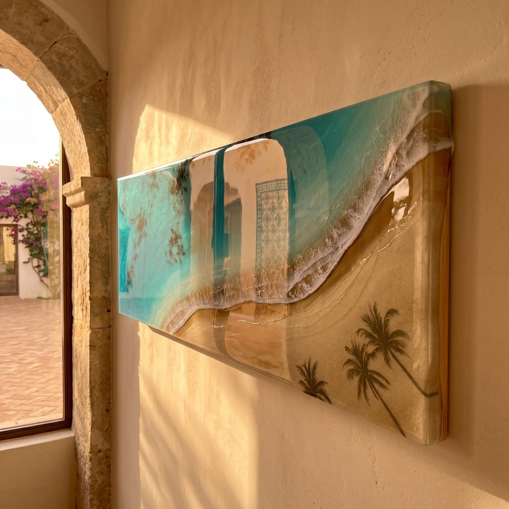 Luxury Resin Ocean Wall Art | Palm Shadow Collection | One of a Kind Coastal Artwork | Large Beach House Wall Decor | Handmade in Spain