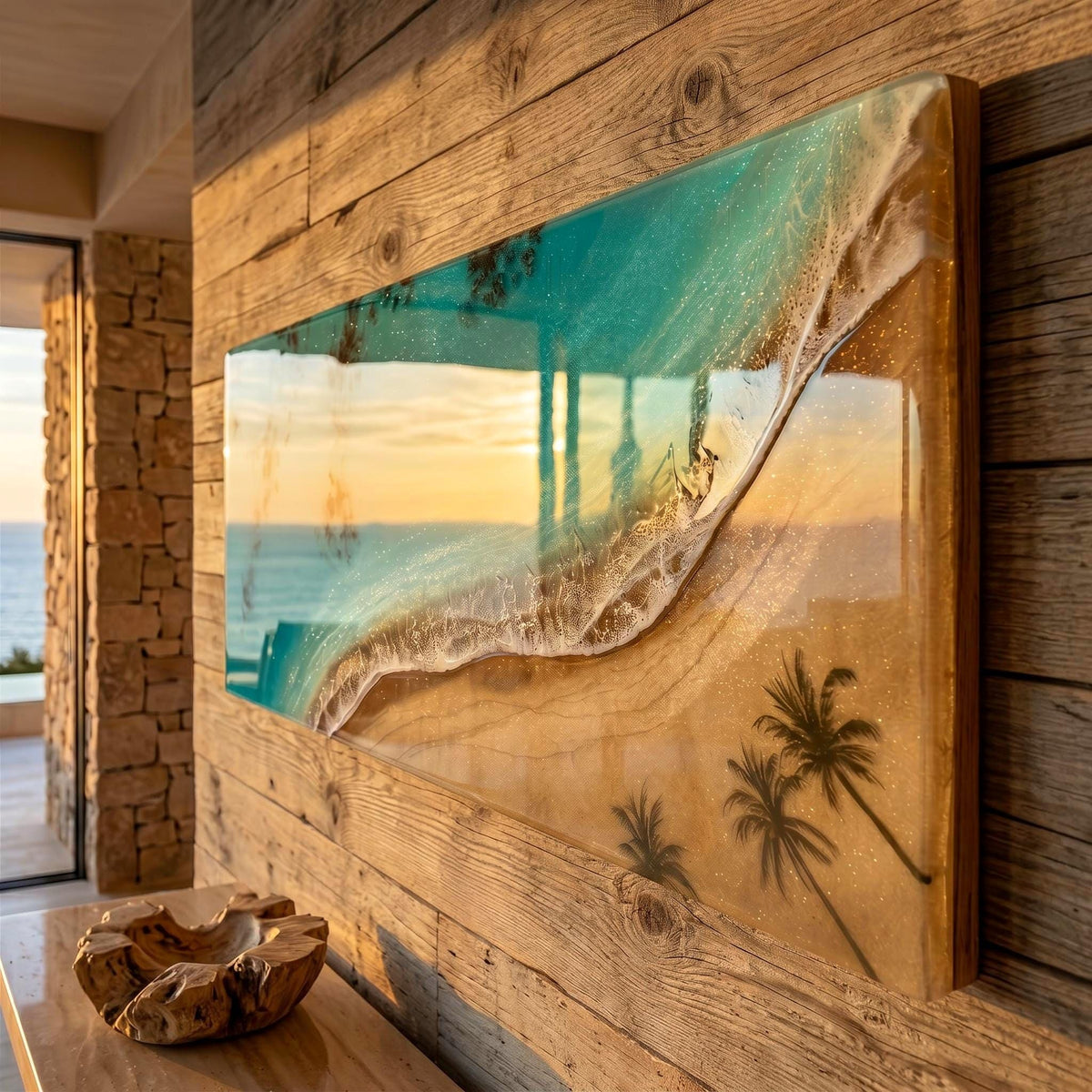Luxury Resin Ocean Wall Art | Palm Shadow Collection | One of a Kind Coastal Artwork | Large Beach House Wall Decor | Handmade in Spain
