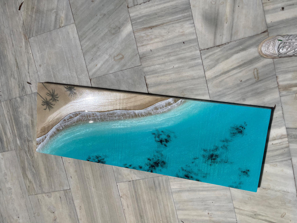 Luxury Resin Ocean Wall Art | Palm Shadow Collection | One of a Kind Coastal Artwork | Large Beach House Wall Decor | Handmade in Spain