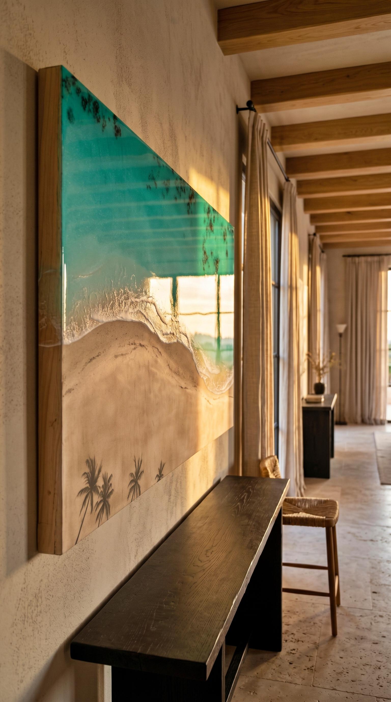 Large Luxury Resin Ocean Wall Art | Palm Shadow II | One of a Kind Coastal Artwork | Beach House Decor | Handmade in Spain
