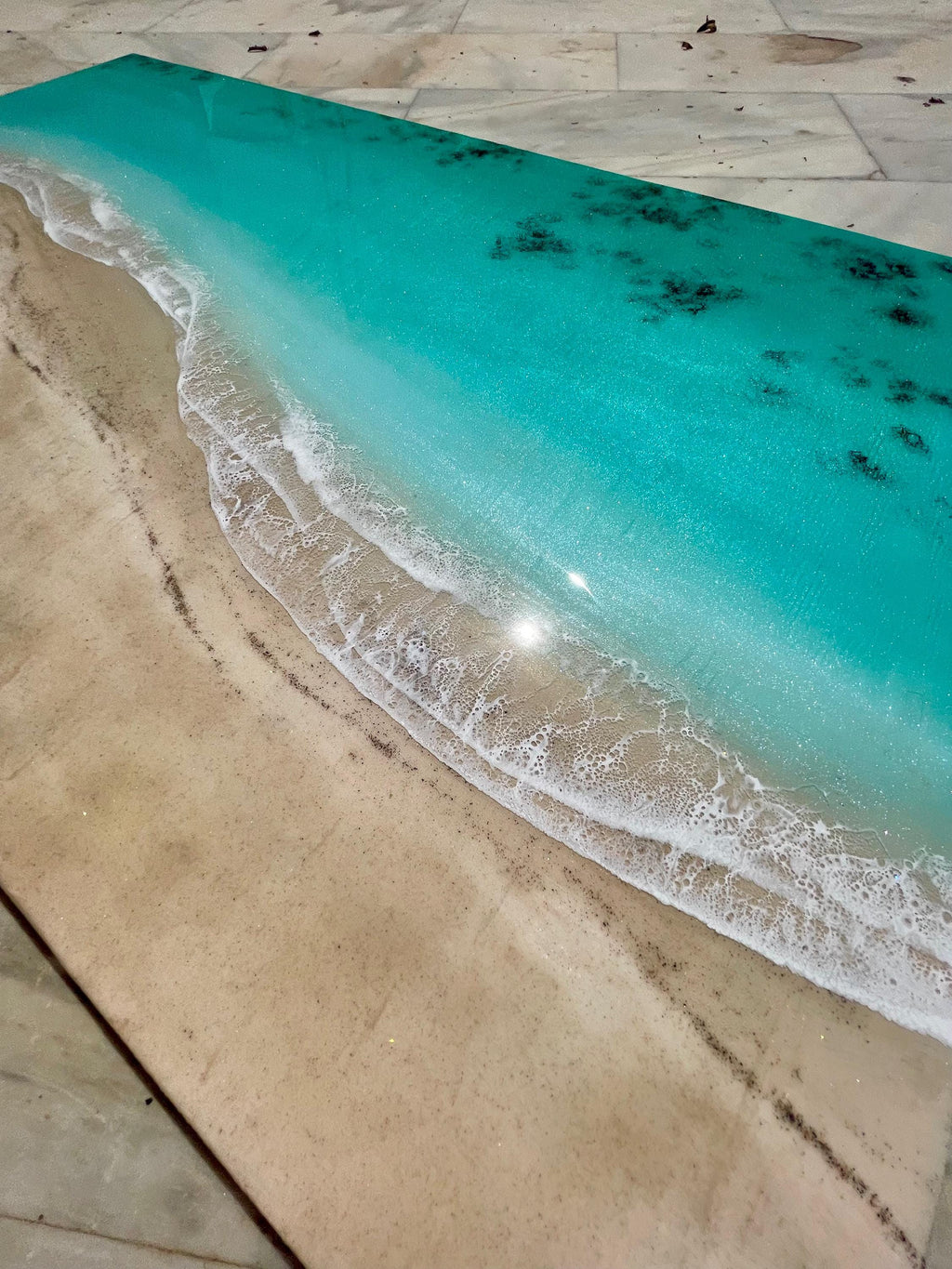Large Luxury Resin Ocean Wall Art | Palm Shadow II | One of a Kind Coastal Artwork | Beach House Decor | Handmade in Spain