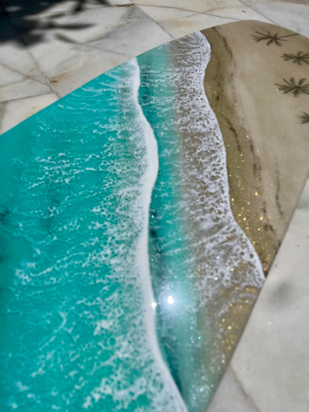 Surfboard Resin Wall Art | Palm Shadow Collection | Luxury Coastal Wall Decor | One of a Kind Ocean Artwork | Handmade Resin Art Spain