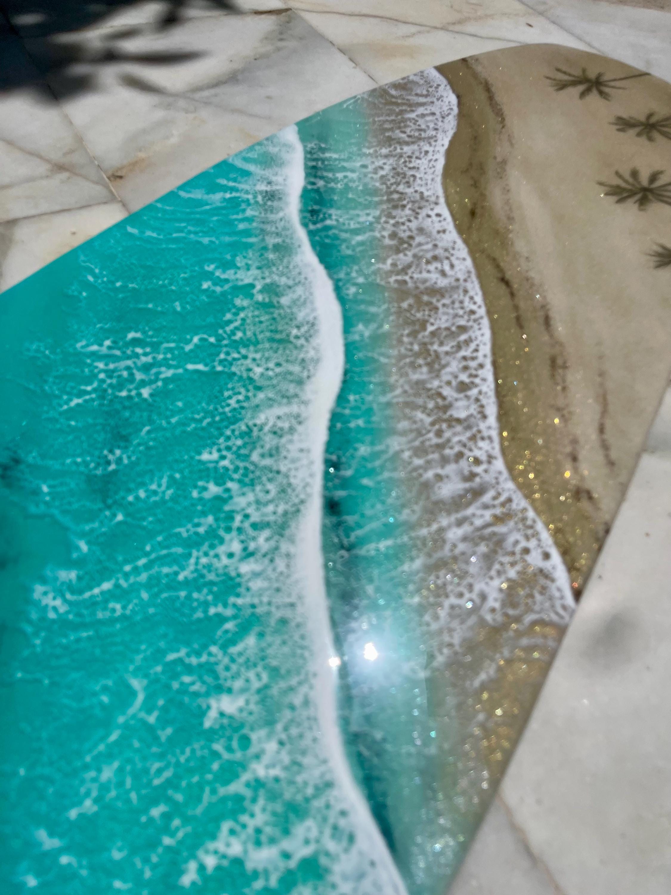 Surfboard Resin Wall Art | Palm Shadow Collection | Luxury Coastal Wall Decor | One of a Kind Ocean Artwork | Handmade Resin Art Spain