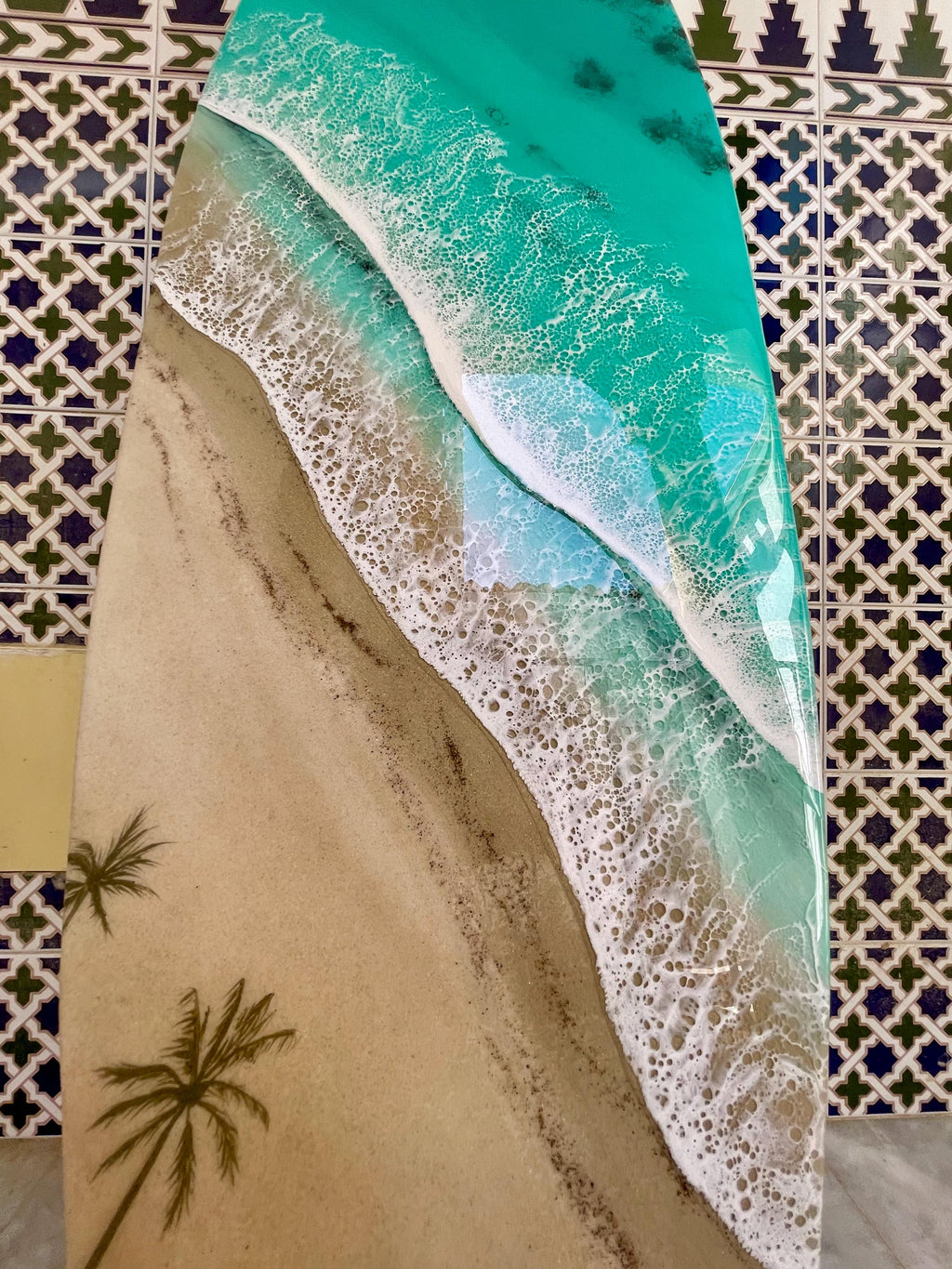 Surfboard Resin Wall Art | Palm Shadow Collection | Luxury Coastal Wall Decor | One of a Kind Ocean Artwork | Handmade Resin Art Spain