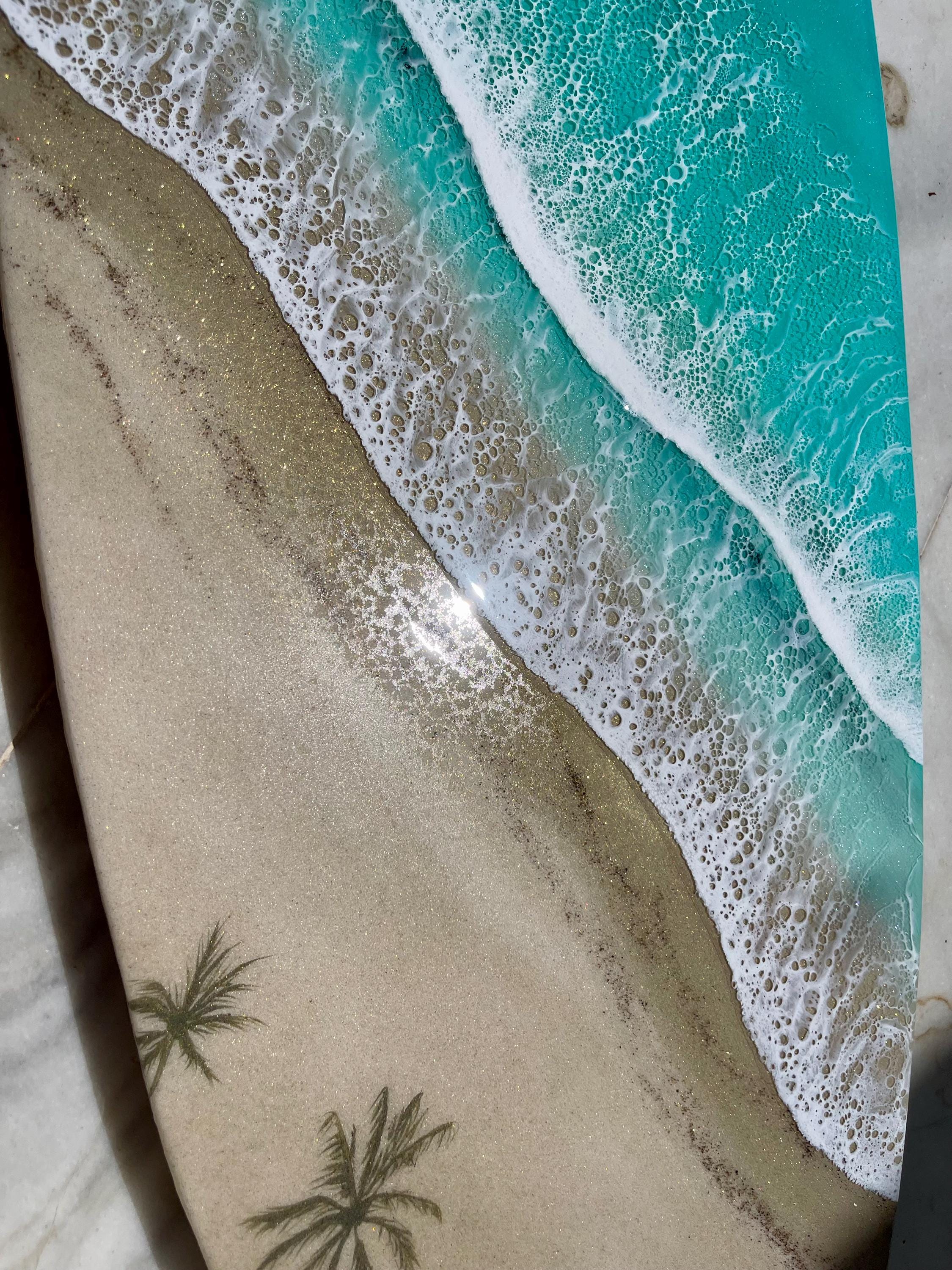 Surfboard Resin Wall Art | Palm Shadow Collection | Luxury Coastal Wall Decor | One of a Kind Ocean Artwork | Handmade Resin Art Spain