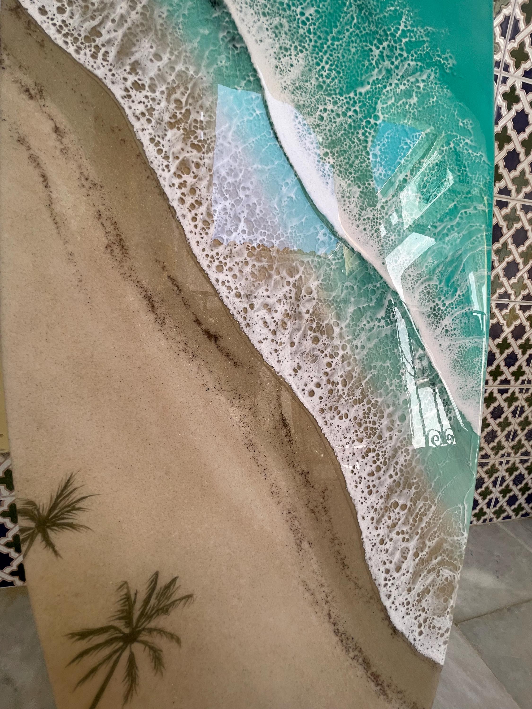 Surfboard Resin Wall Art | Palm Shadow Collection | Luxury Coastal Wall Decor | One of a Kind Ocean Artwork | Handmade Resin Art Spain