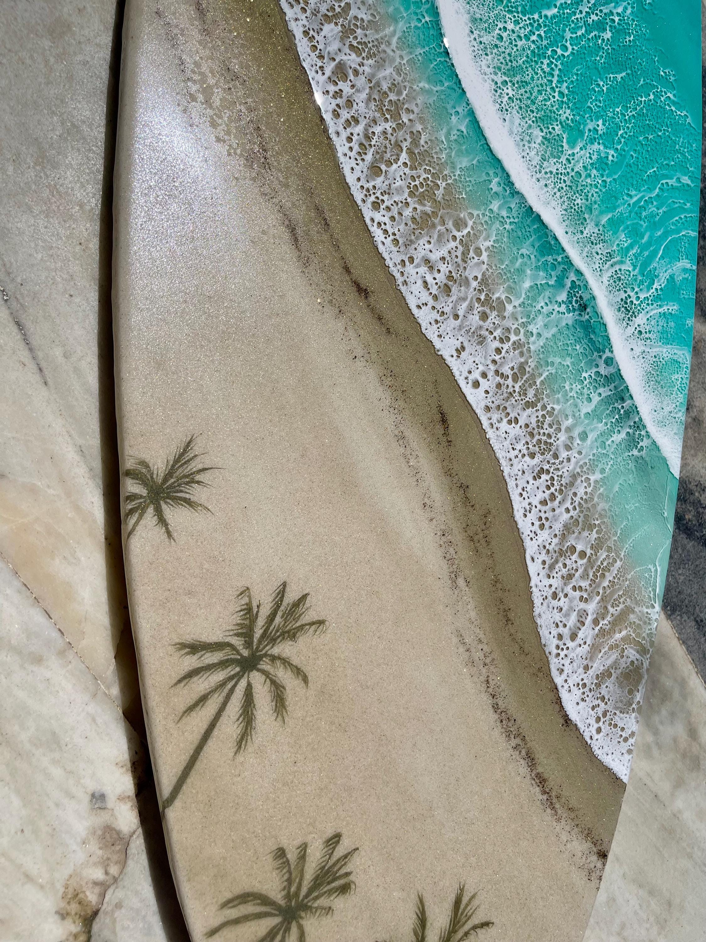 Surfboard Resin Wall Art | Palm Shadow Collection | Luxury Coastal Wall Decor | One of a Kind Ocean Artwork | Handmade Resin Art Spain