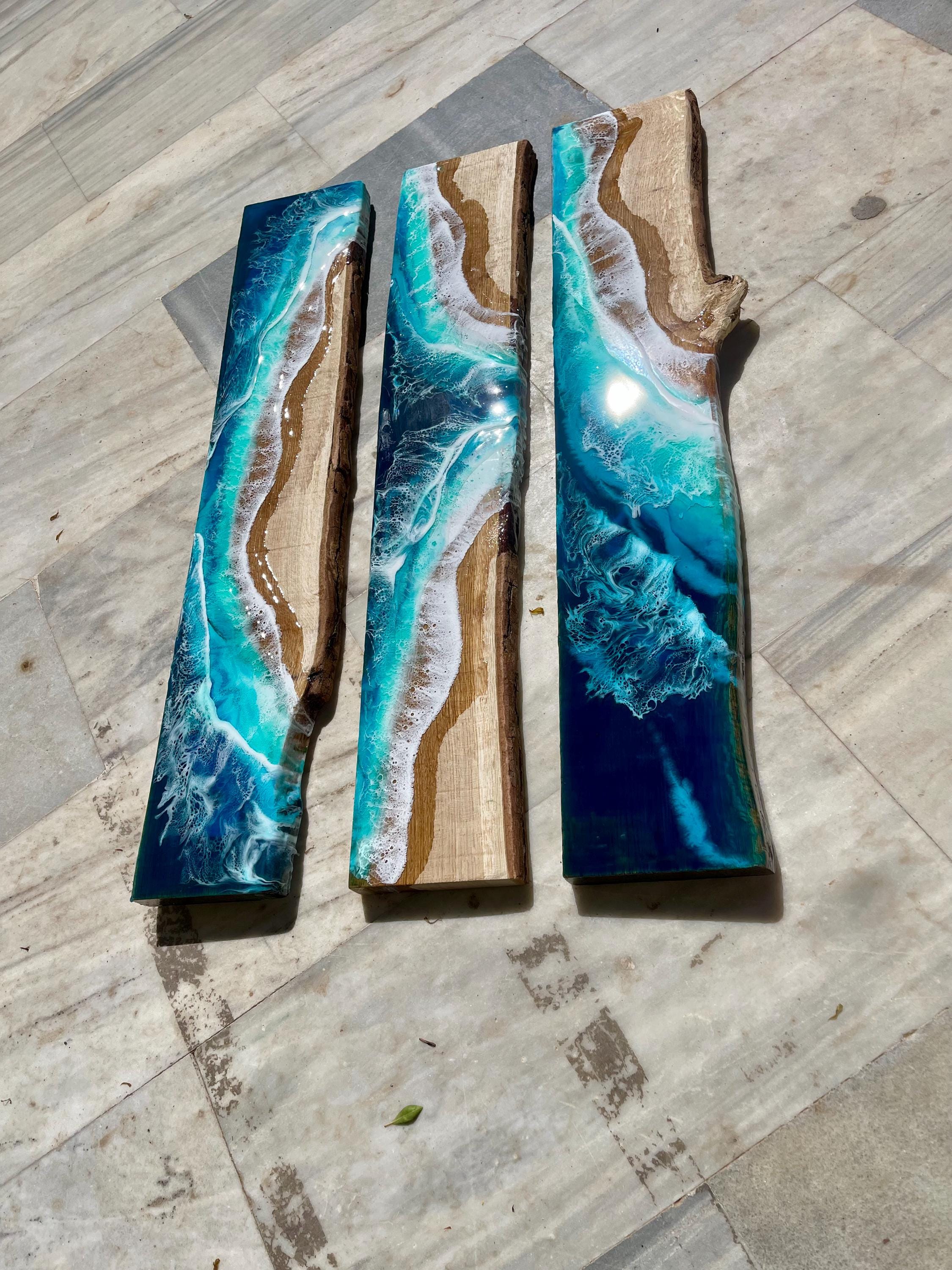 Handmade Resin Ocean Floating Oak Shelf: Coastal Beach House Decor (90 cm)