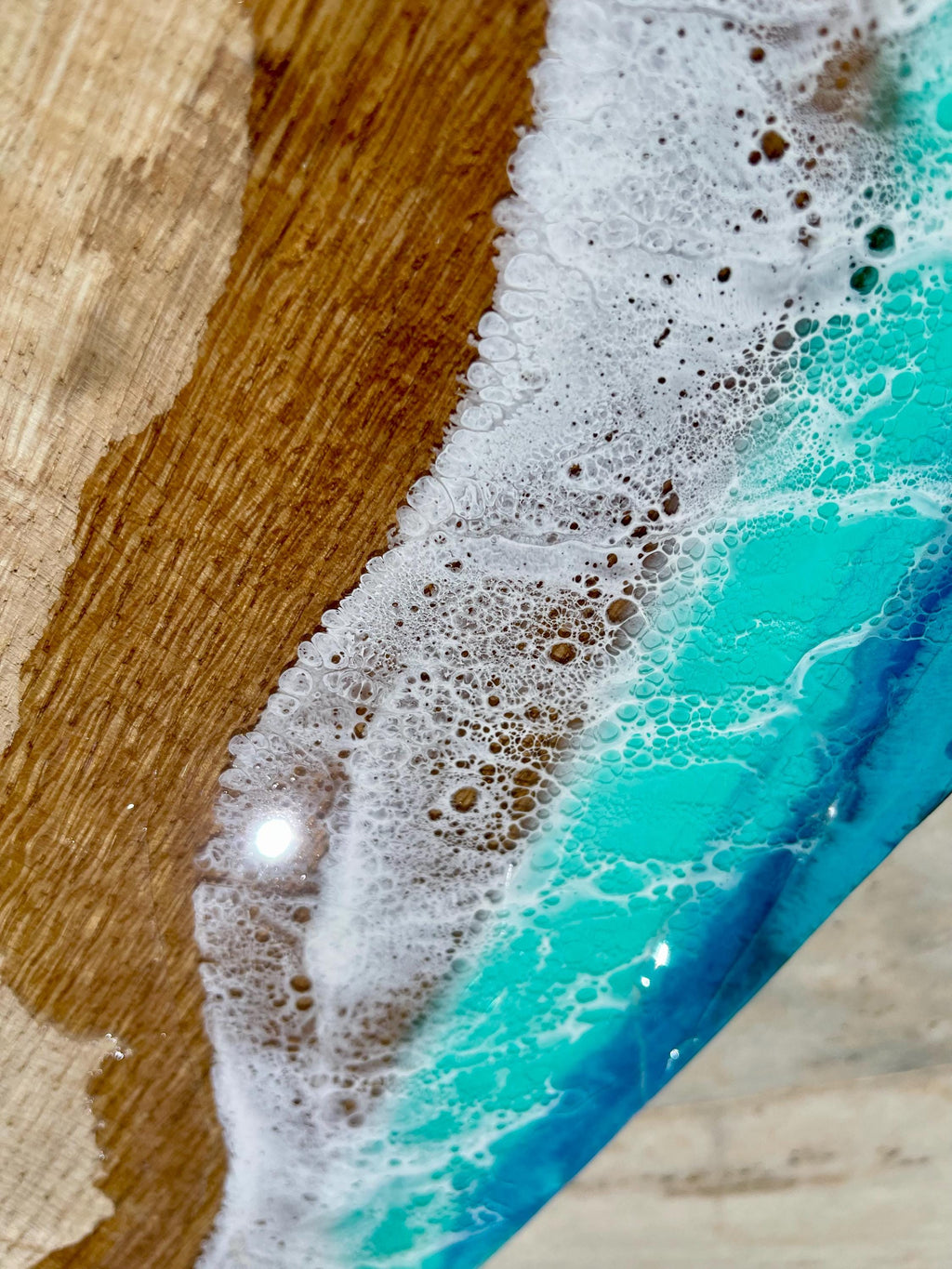 Handmade Resin Ocean Floating Oak Shelf: Coastal Beach House Decor (90 cm)