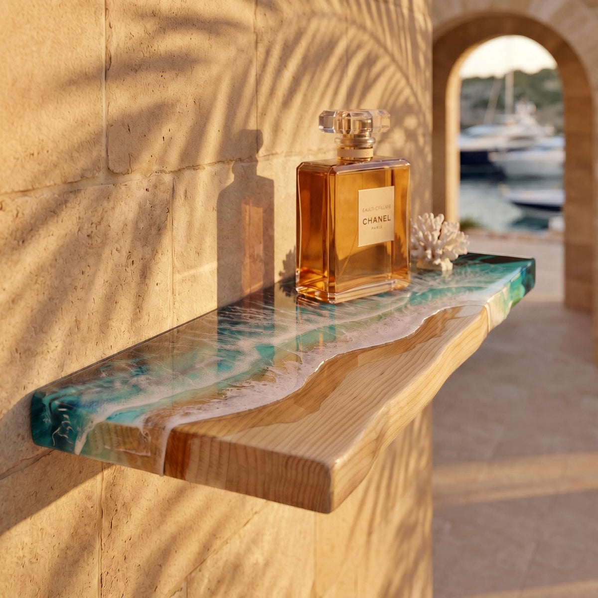 30cm Resin Ocean Floating Shelf | Mini Coastal Wall Shelf | Handmade Beach House Decor | Functional Resin Art | Handmade in Spain