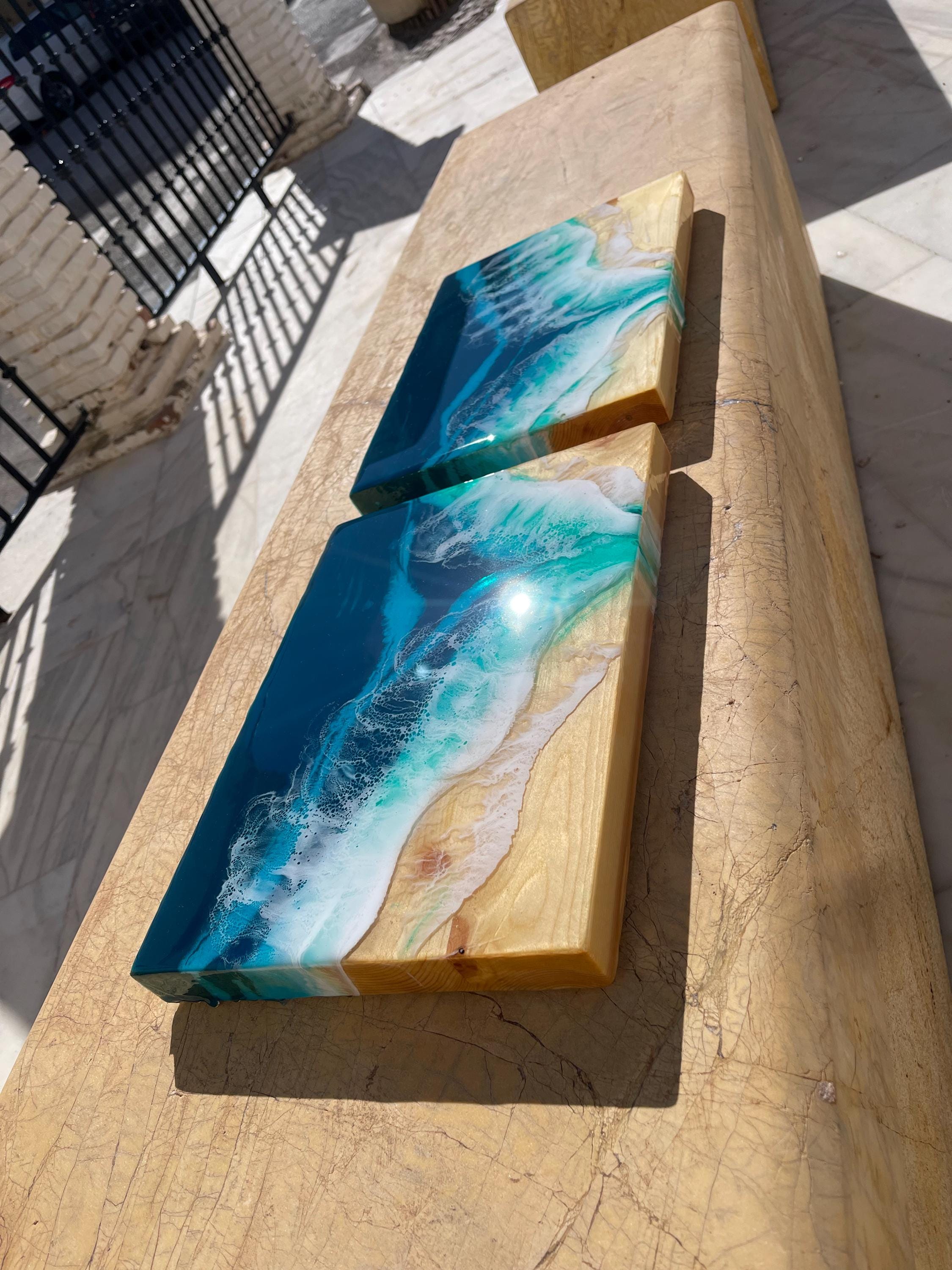 Set of 2 Floating Bedside Shelves | Resin Ocean Nightstands | Wall Mounted Bedside Tables | Coastal Bedroom Decor | Handmade in Spain