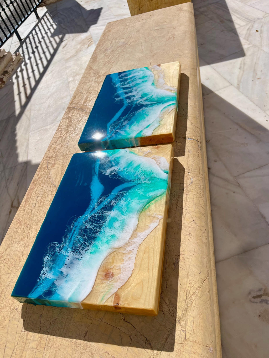 Set of 2 Floating Bedside Shelves | Resin Ocean Nightstands | Wall Mounted Bedside Tables | Coastal Bedroom Decor | Handmade in Spain