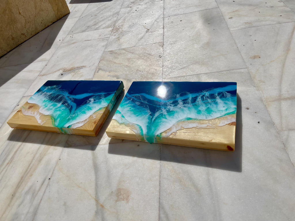 Set of 2 Floating Bedside Shelves | Resin Ocean Nightstands | Wall Mounted Bedside Tables | Coastal Bedroom Decor | Handmade in Spain