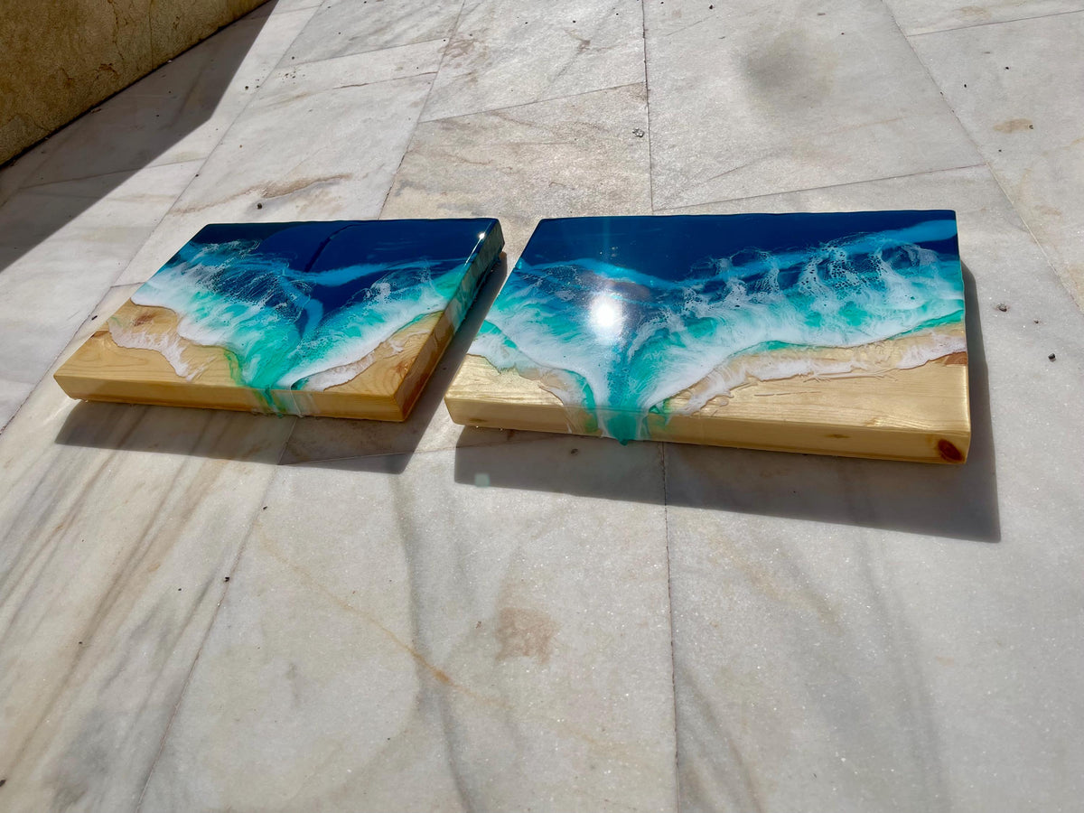 Set of 2 Floating Bedside Shelves | Resin Ocean Nightstands | Wall Mounted Bedside Tables | Coastal Bedroom Decor | Handmade in Spain