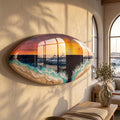 Resin Surfboard Wall Art – Sunset Ocean Decor – Handmade Coastal Wall Hanging – Beach House Art – Small Surfboard Resin Artwork