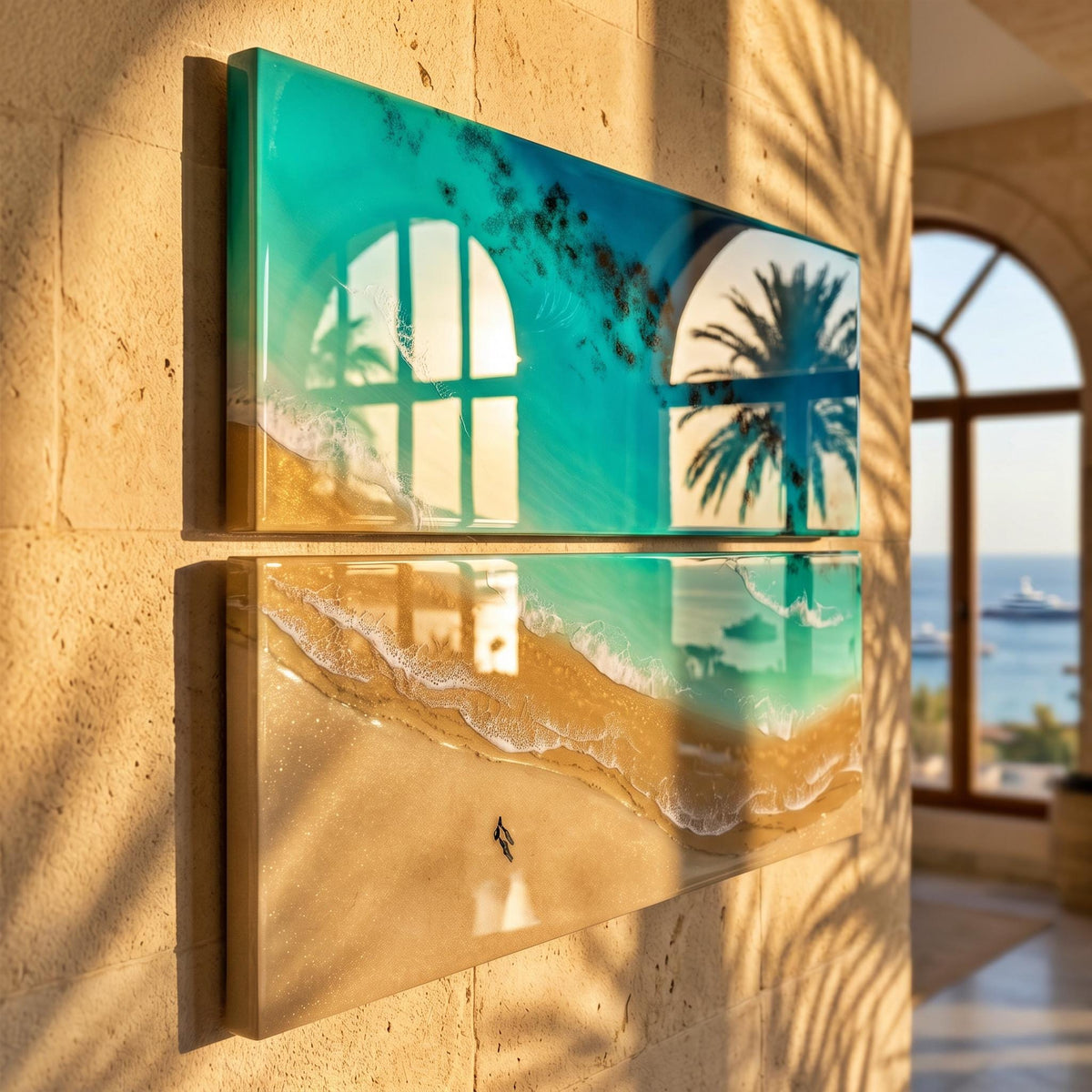Coastal Serenity Diptych | Resin Ocean Wall Art | Beach Scene Artwork | Coastal Wall Decor | Luxury Beach House Art | Handmade in Spain