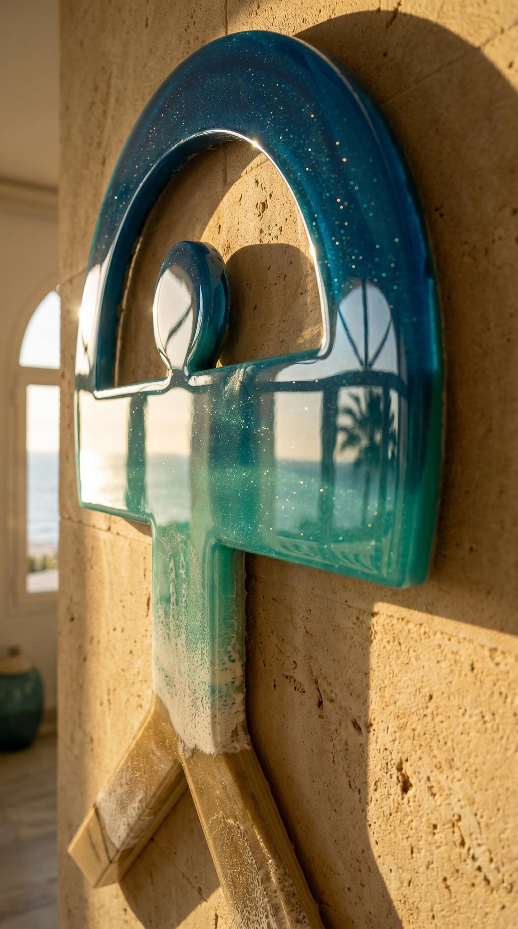 80cm Resin Ocean Indalo Wall Art | Handmade Coastal Decor | Mediterranean Symbol | Beach House Wall Hanging | One of a Kind Artwork