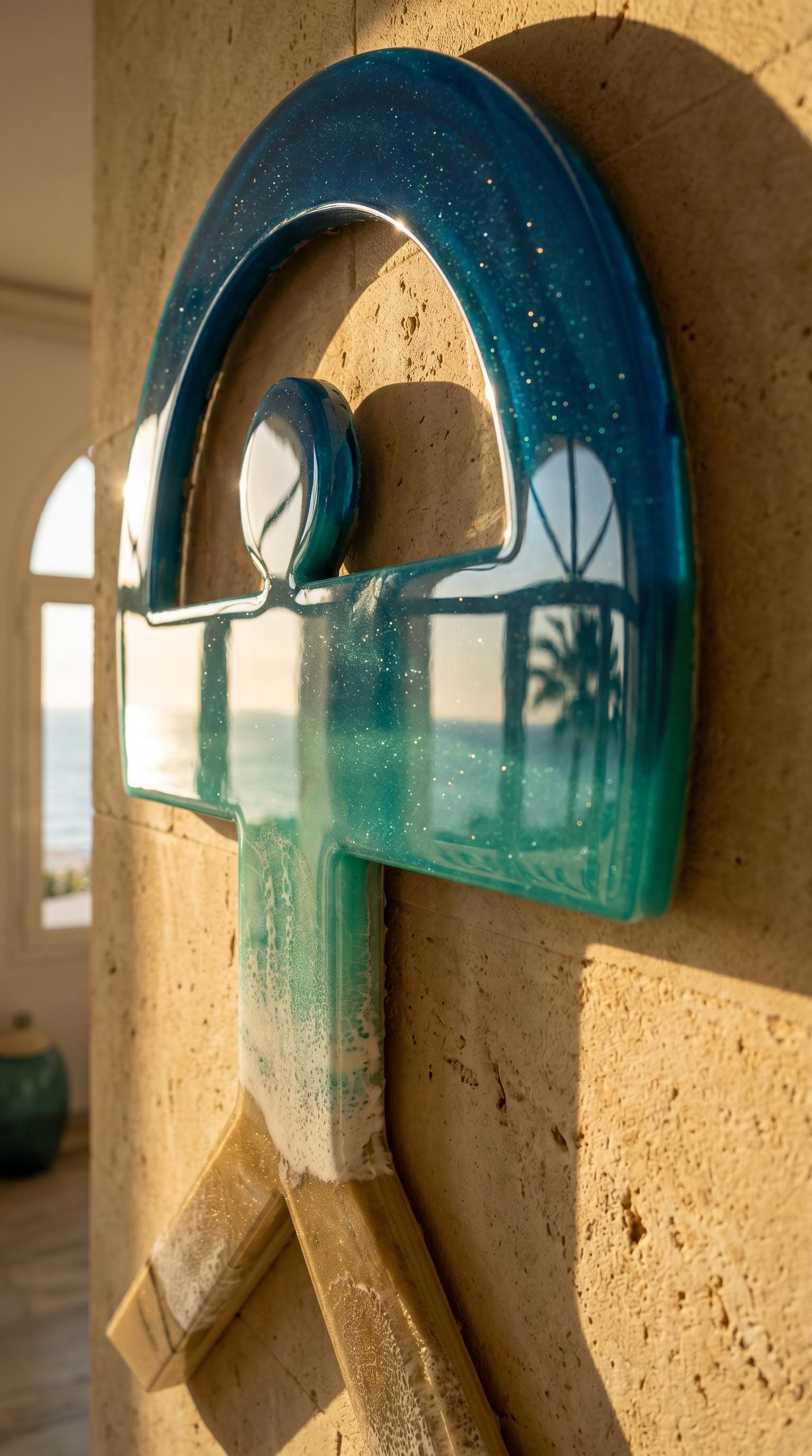 80cm Resin Ocean Indalo Wall Art | Handmade Coastal Decor | Mediterranean Symbol | Beach House Wall Hanging | One of a Kind Artwork