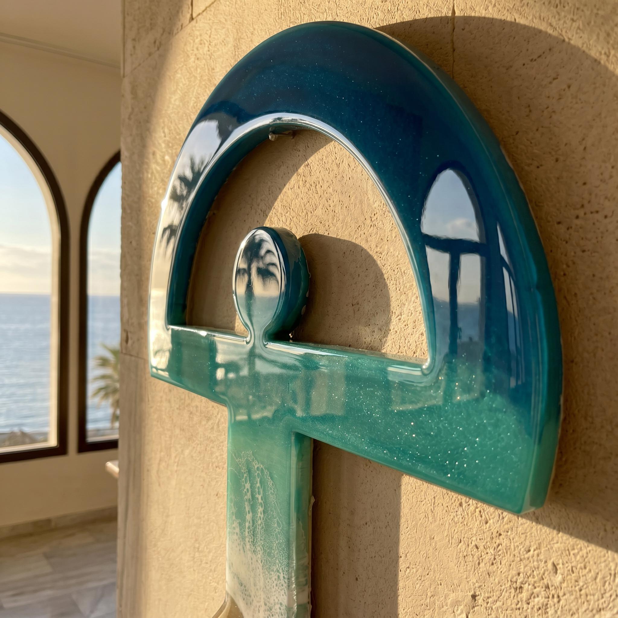 80cm Resin Ocean Indalo Wall Art | Handmade Coastal Decor | Mediterranean Symbol | Beach House Wall Hanging | One of a Kind Artwork