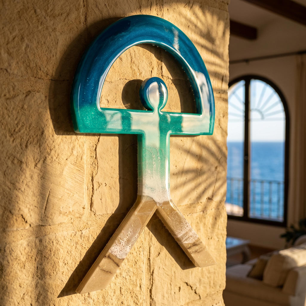 80cm Resin Ocean Indalo Wall Art | Handmade Coastal Decor | Mediterranean Symbol | Beach House Wall Hanging | One of a Kind Artwork