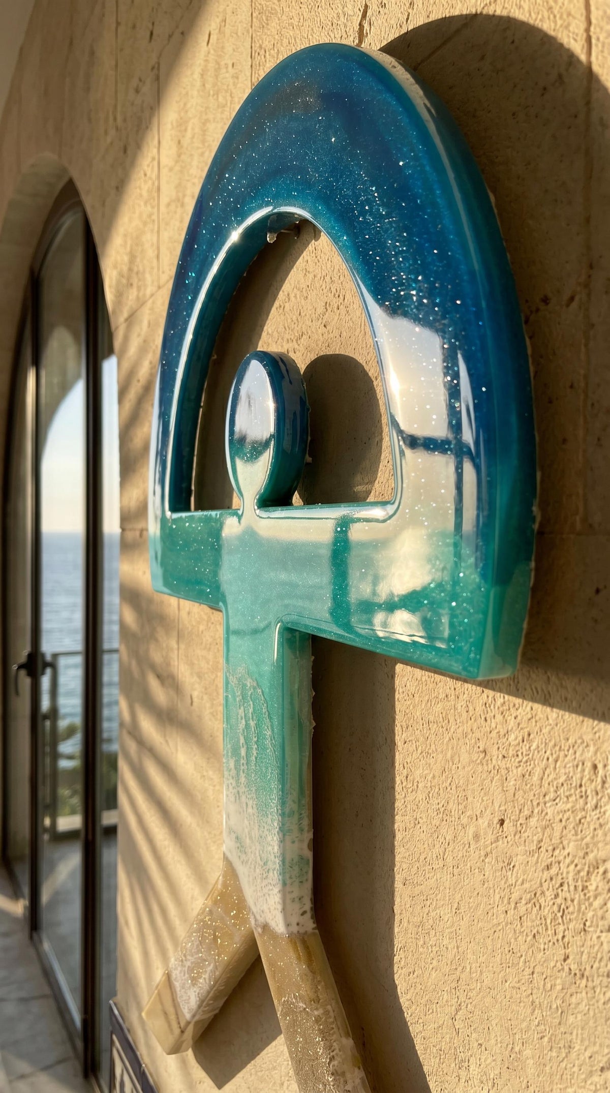 80cm Resin Ocean Indalo Wall Art | Handmade Coastal Decor | Mediterranean Symbol | Beach House Wall Hanging | One of a Kind Artwork