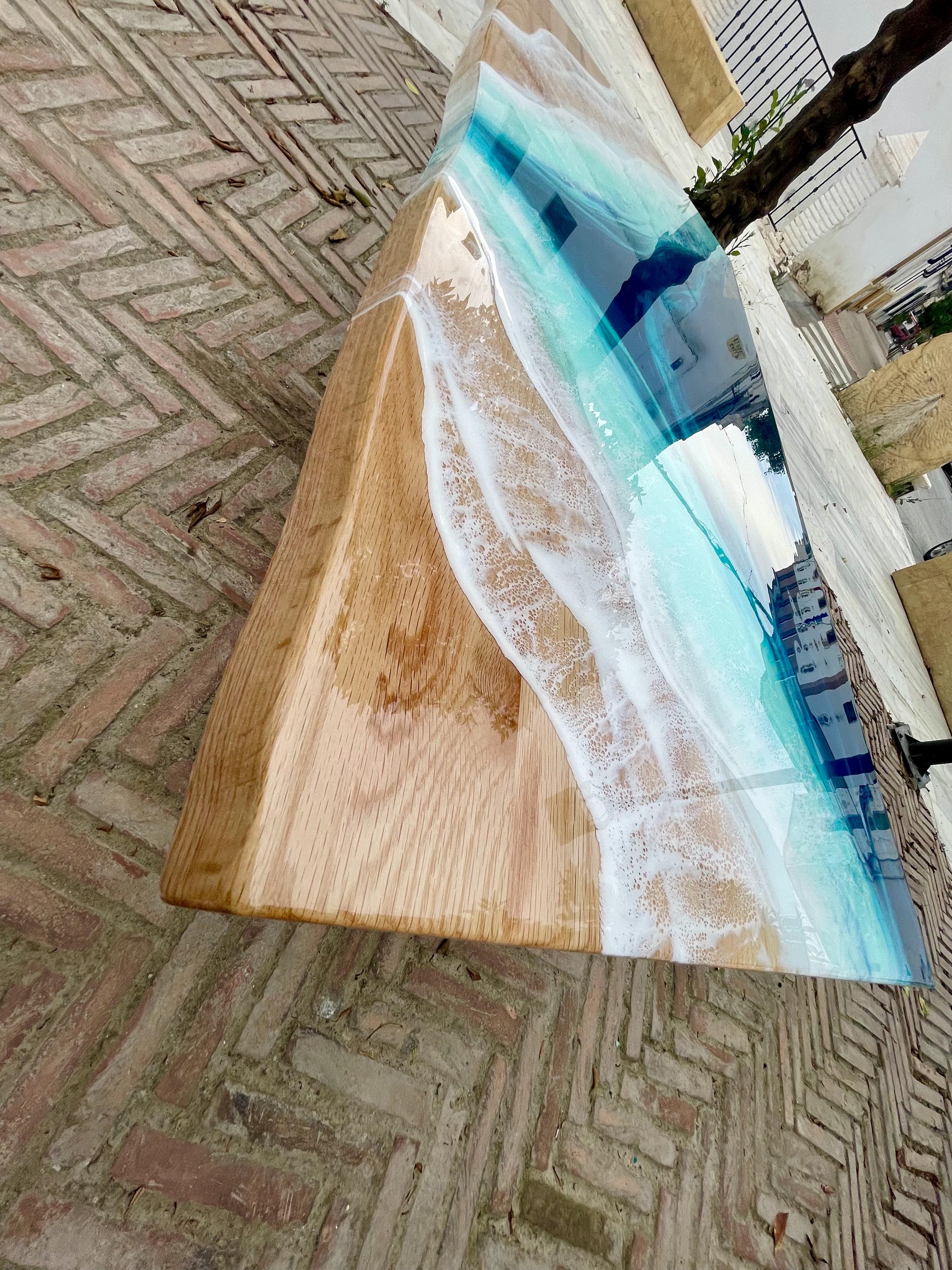 Extra Large Oak Resin Coffee Table | Luxury Coastal Statement Furniture | Handmade Ocean Table | Solid Oak Beach House Coffee Table