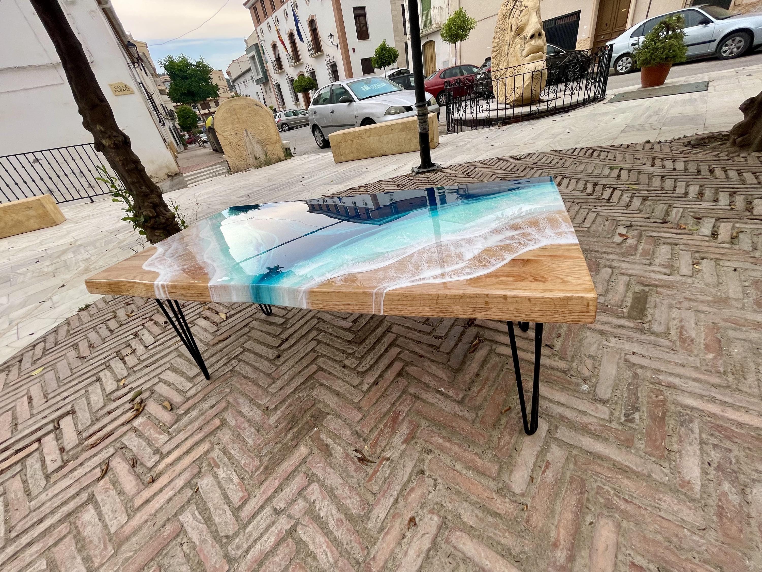 Luxury Oak Resin Coffee Table | Handmade Ocean Table | Solid Oak Coastal Furniture | Epoxy Resin Beach Coffee Table | 80x60 & 100x40
