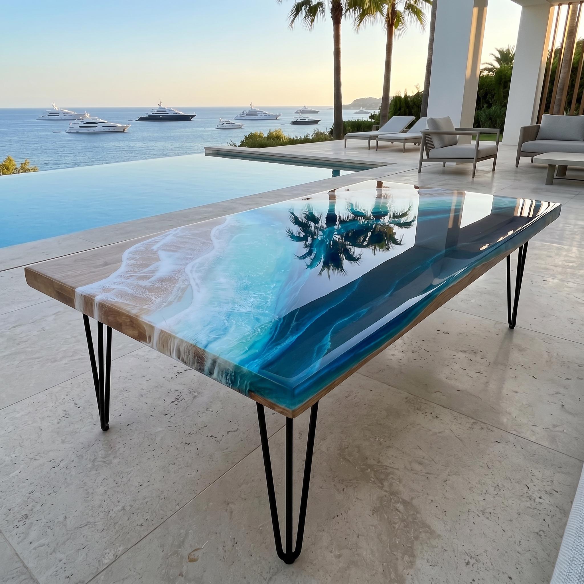 Extra Large Oak Resin Coffee Table | Luxury Coastal Statement Furniture | Handmade Ocean Table | Solid Oak Beach House Coffee Table