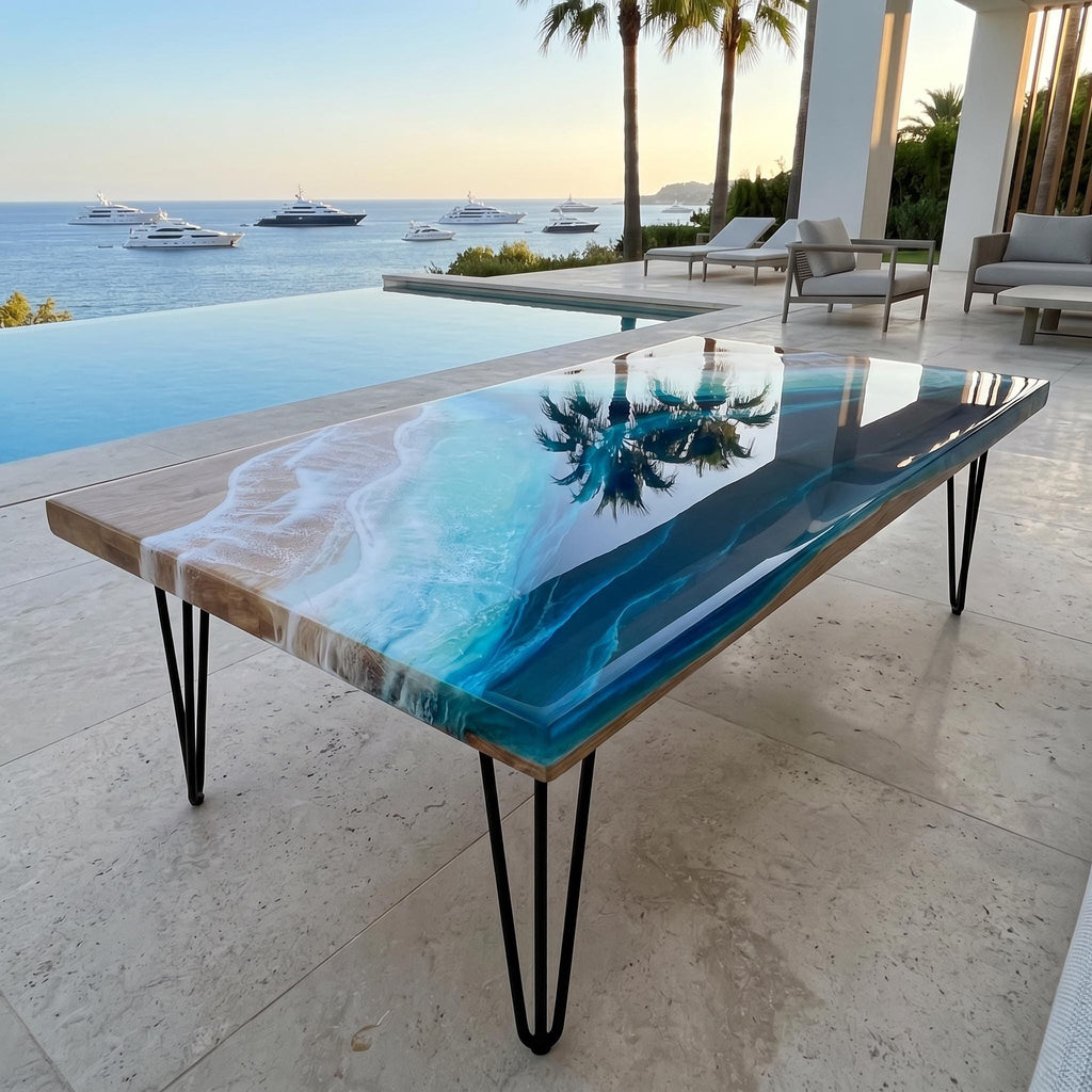 Solid Oak Ocean Coffee Table | Handmade Resin Beach Table | Luxury Coastal Coffee Table | Real Oak Epoxy Resin Furniture | 60cm & 80cm