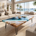 Large Solid Oak Ocean Coffee Table | Luxury Resin Beach Table | Handmade Coastal Furniture | Premium Epoxy Resin Coffee Table