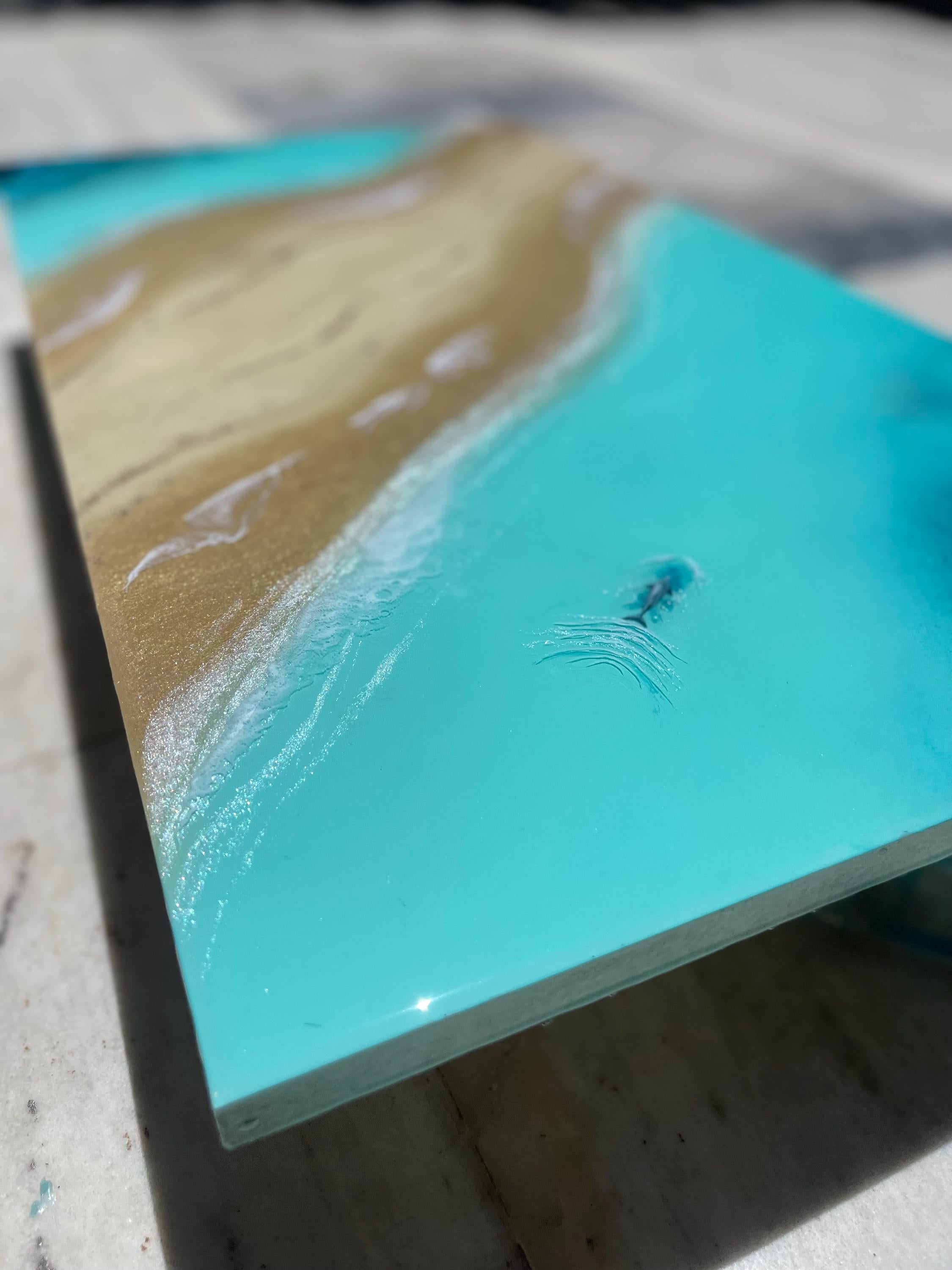 Resin Ocean Wall Art, Coastal Beach Painting, Turquoise Sea Artwork, Luxury Coastal Decor, Modern Beach House Wall Art, 70x40 cm
