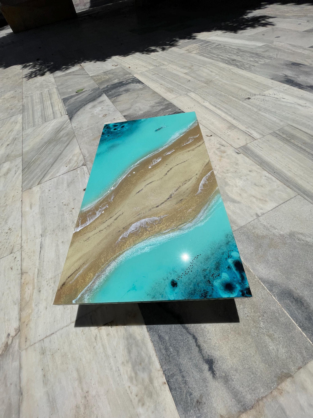 Resin Ocean Wall Art, Coastal Beach Painting, Turquoise Sea Artwork, Luxury Coastal Decor, Modern Beach House Wall Art, 70x40 cm