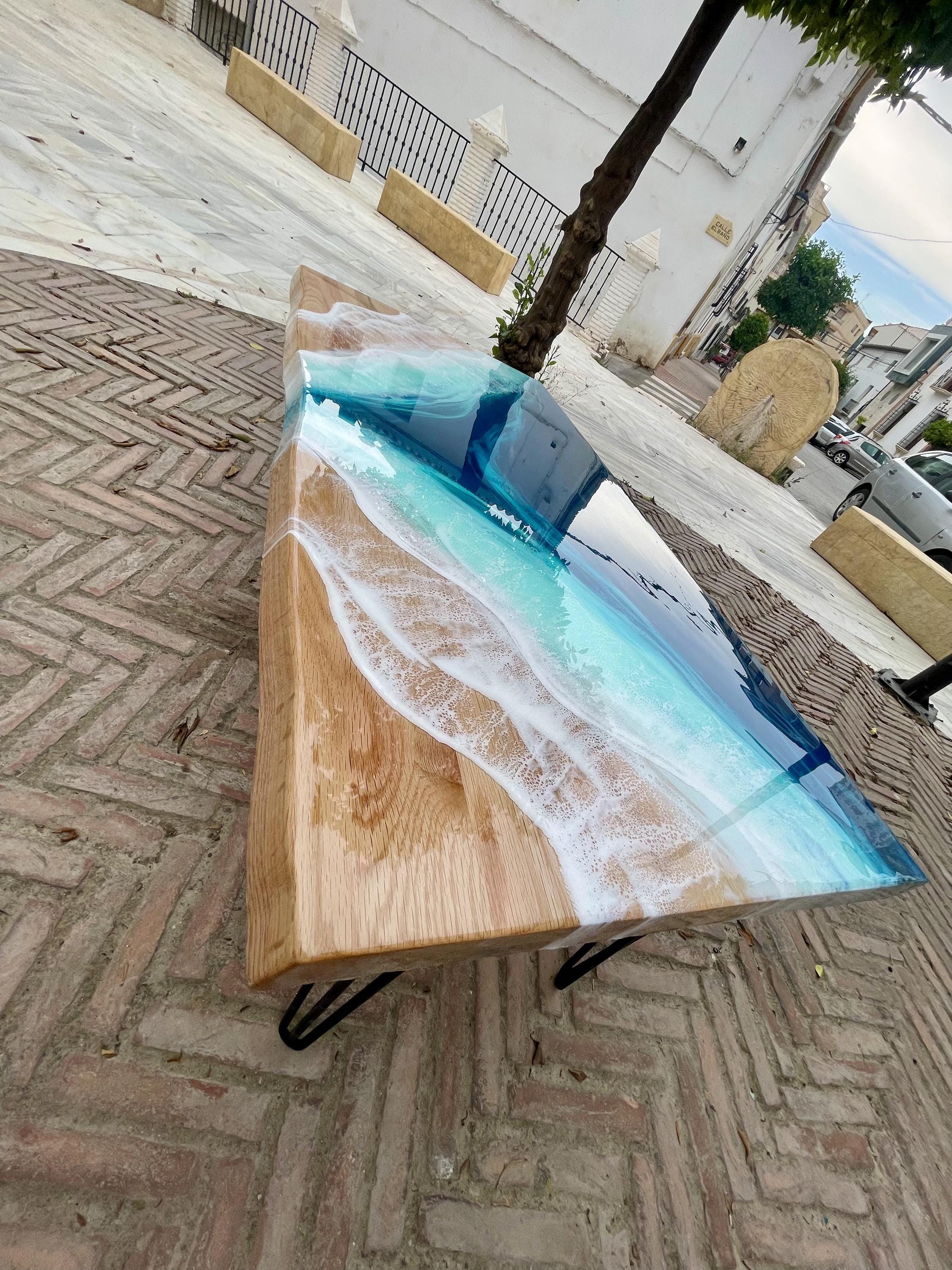 Luxury Oak Resin Coffee Table | Handmade Ocean Table | Solid Oak Coastal Furniture | Epoxy Resin Beach Coffee Table | 80x60 & 100x40