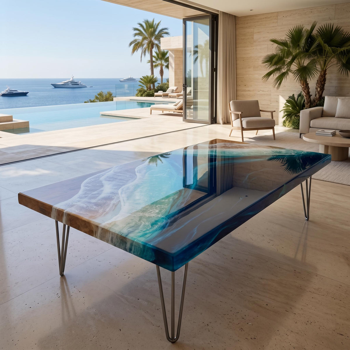 Extra Large Oak Resin Coffee Table | Luxury Coastal Statement Furniture | Handmade Ocean Table | Solid Oak Beach House Coffee Table