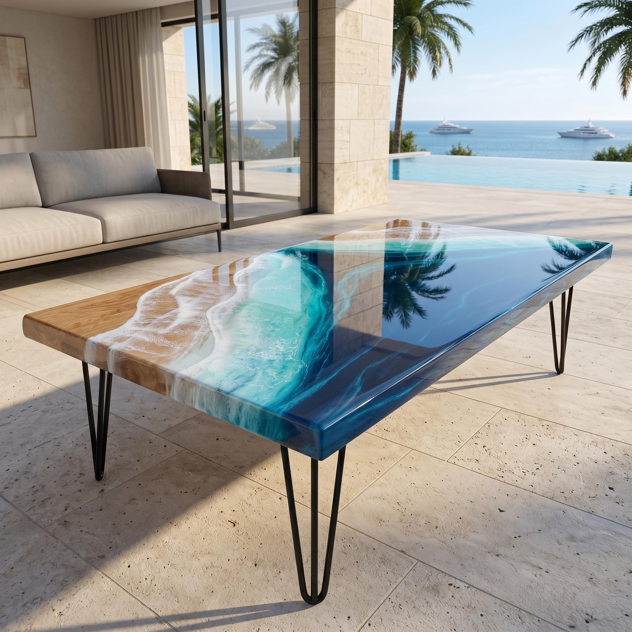 Extra Large Oak Resin Coffee Table | Luxury Coastal Statement Furniture | Handmade Ocean Table | Solid Oak Beach House Coffee Table
