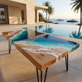 Luxury Oak Resin Coffee Table | Handmade Ocean Table | Solid Oak Coastal Furniture | Epoxy Resin Beach Coffee Table | 80x60 & 100x40