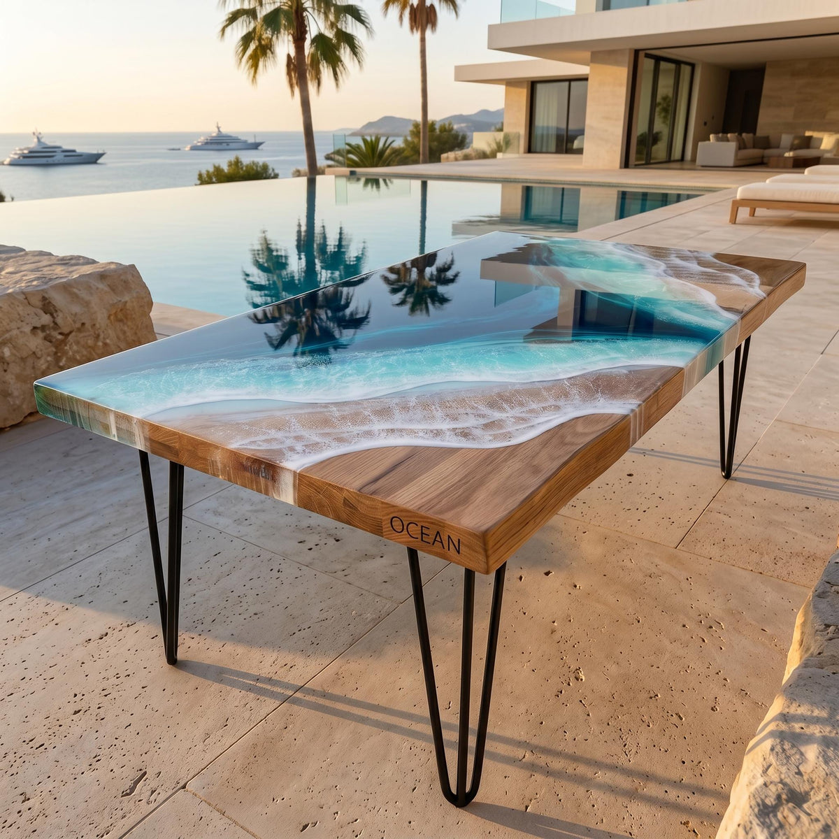 Large Solid Oak Ocean Coffee Table | Luxury Resin Beach Table | Handmade Coastal Furniture | Premium Epoxy Resin Coffee Table