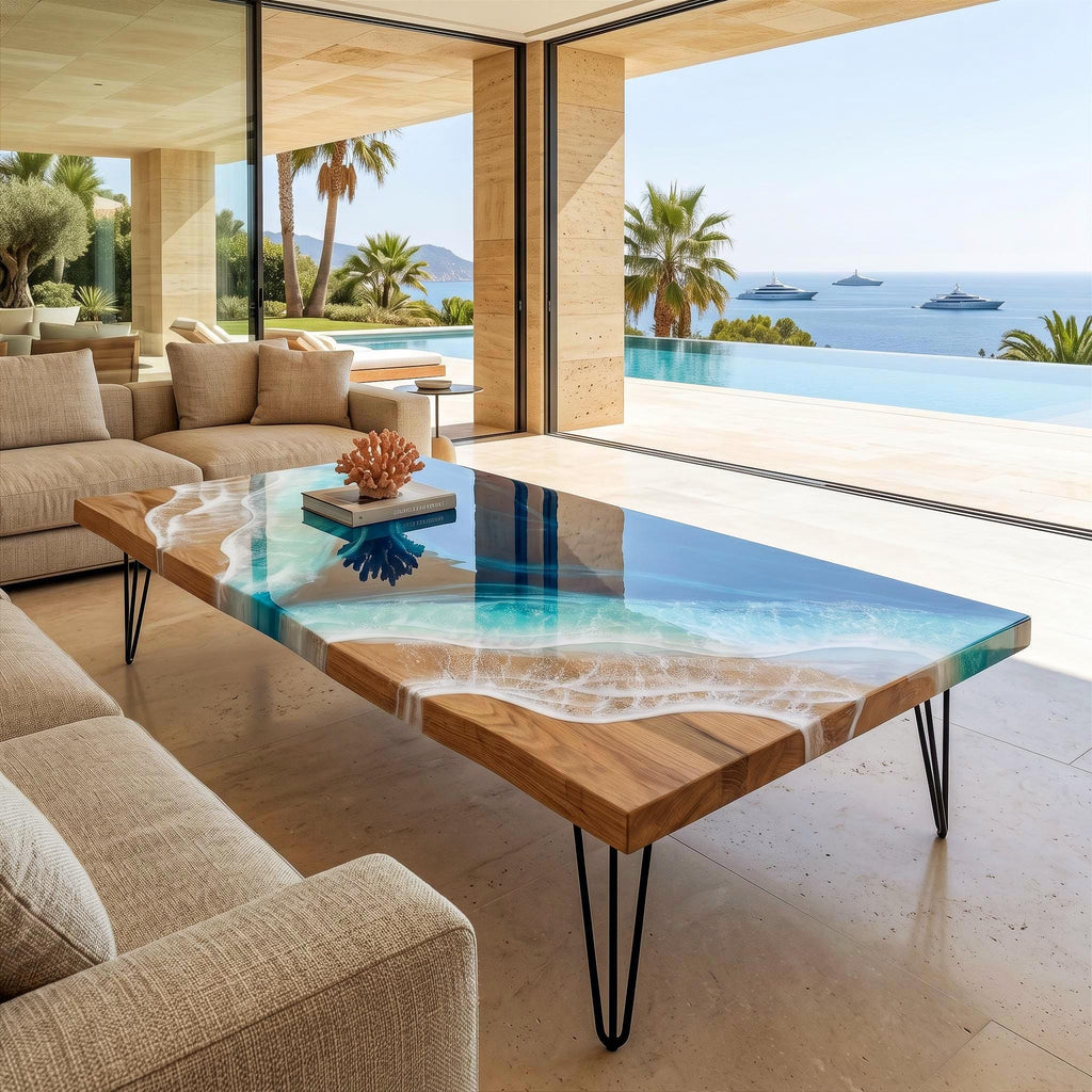 Extra Large Oak Resin Coffee Table | Luxury Coastal Statement Furniture | Handmade Ocean Table | Solid Oak Beach House Coffee Table
