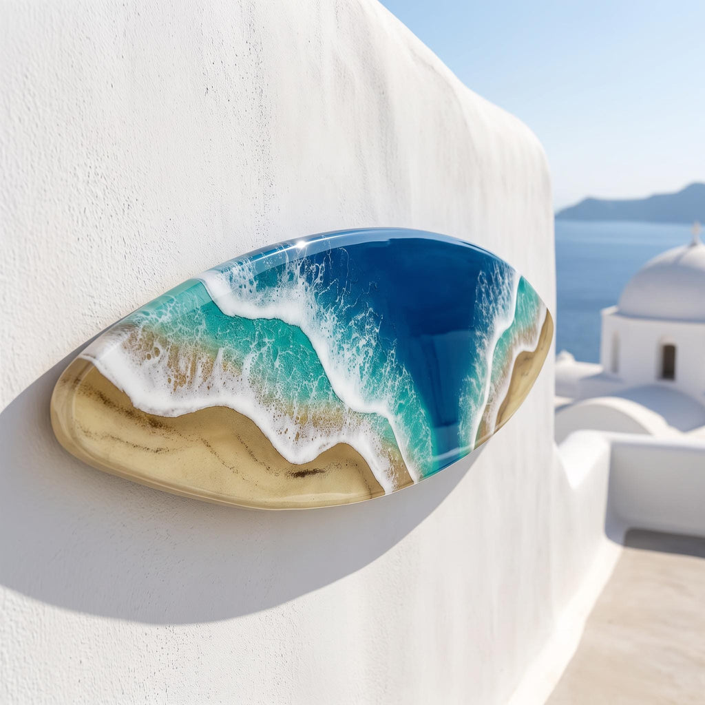 120cm Resin Ocean Surfboard Wall Art | Luxury Coastal Wall Decor | Handmade Beach House Artwork | Real Sand & Resin Waves | Made in Spain
