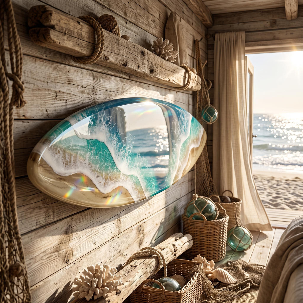 120cm Resin Ocean Surfboard Wall Art | Luxury Coastal Wall Decor | Handmade Beach House Artwork | Real Sand & Resin Waves | Made in Spain